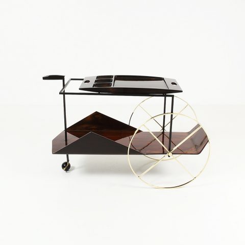 Table roulante Carrinho de cha, Jacaranta, laiton,métal, design Jorge Zalszupin, Galerie James