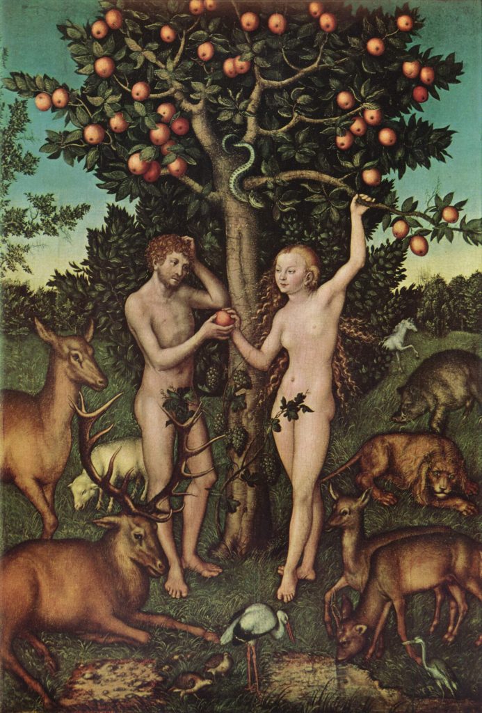 Selon la Bible (Livre de la Genèse, c.2 et 3), l’arbre de la connaissance du bien et du mal se situait dans le jardin d’Eden où Adam et Eve ont mangé le fruit défendu. L'Arbre peint par Lucien Cranach